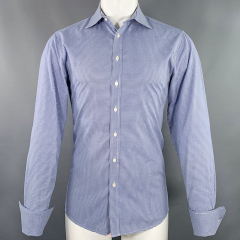 PINK Size M Blue White Cotton Nailhead French Cuff Long Sleeve Shirt