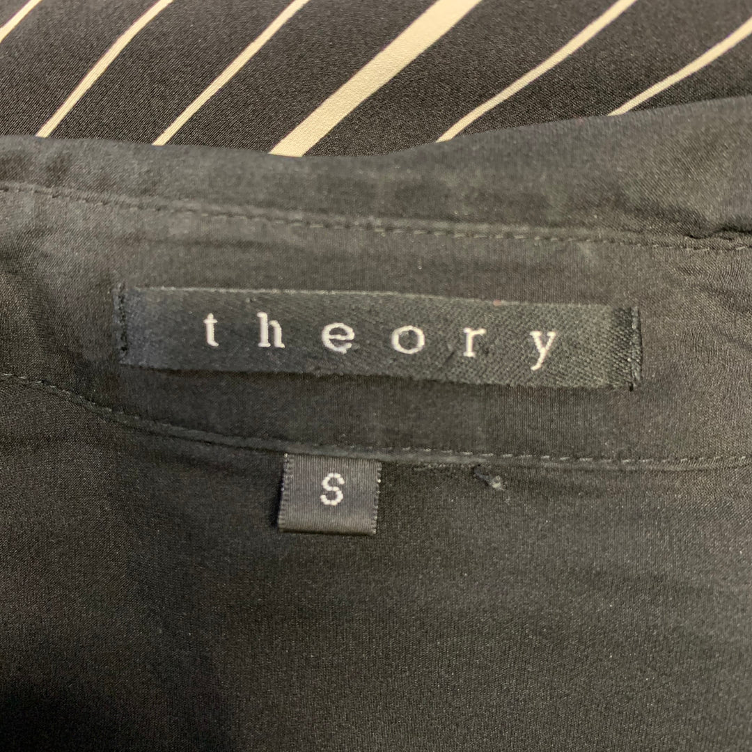 THEORY Size S Black Stripe Silk Blend Button Up Long Sleeve Shirt