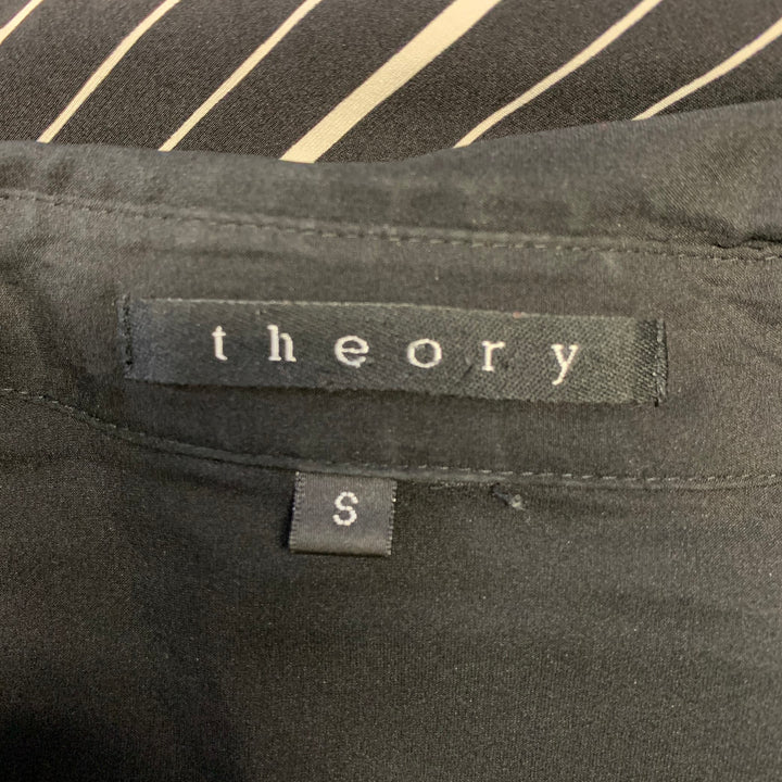 THEORY Size S Black Stripe Silk Blend Button Up Long Sleeve Shirt