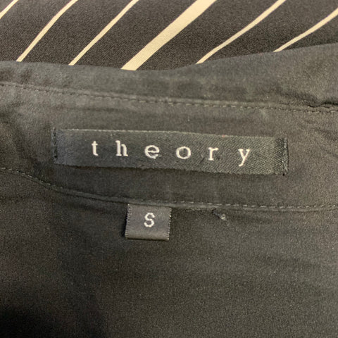 THEORY 'Liam' Size S Black Stripe Silk Blend Button Up Long Sleeve Shirt