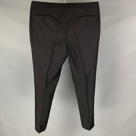 SUITSUPPLY Size 38 Black Wool Tuxedo Dress Pants