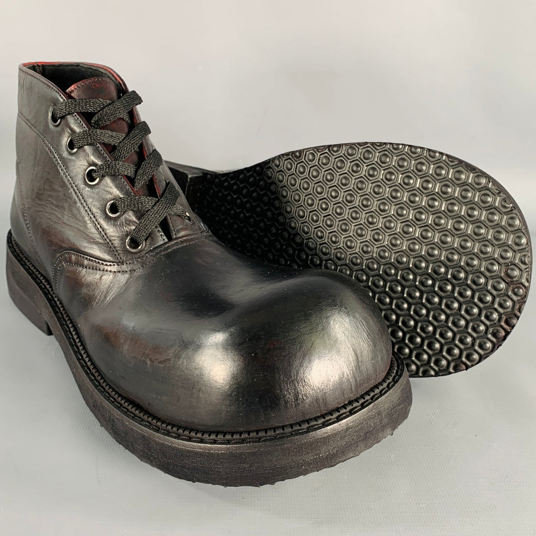 CUSTOM MADE Size 10 Black Leather Lace-Up Clown Ankle Boots