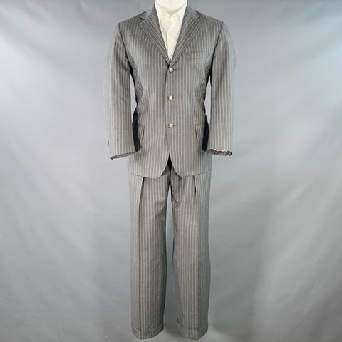 RALPH LAUREN Size 39 Regular Grey Stripe Wool Notch Lapel Suit