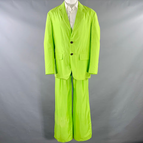 DRIES VAN NOTEN Size S Neon Green Silk Cotton Notch Lapel Suit