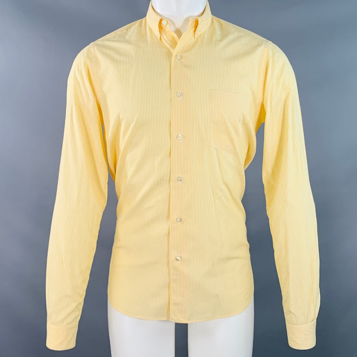 STEVEN ALAN Size S Yellow White Stripe Cotton Button Down Collar Long Sleeve Shirt