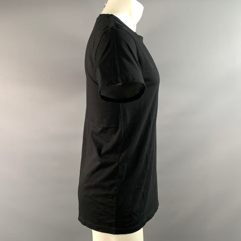 BALMAIN Size M Black Solid Cotton Distressed T shirt