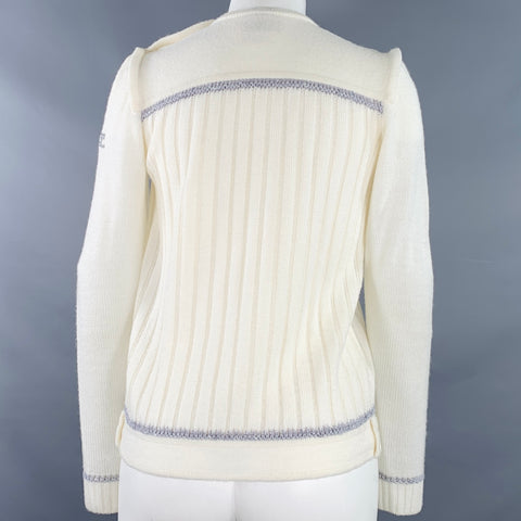 COURREGES Size 0 Cream Grey Acrylic Blend Textured Long Sleeve Pullover