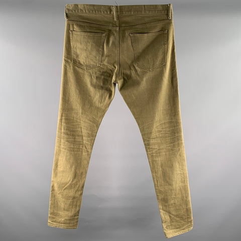 JOHN ELLIOTT Size 36 Green Olive Solid Cotton Blend Button Fly Jeans