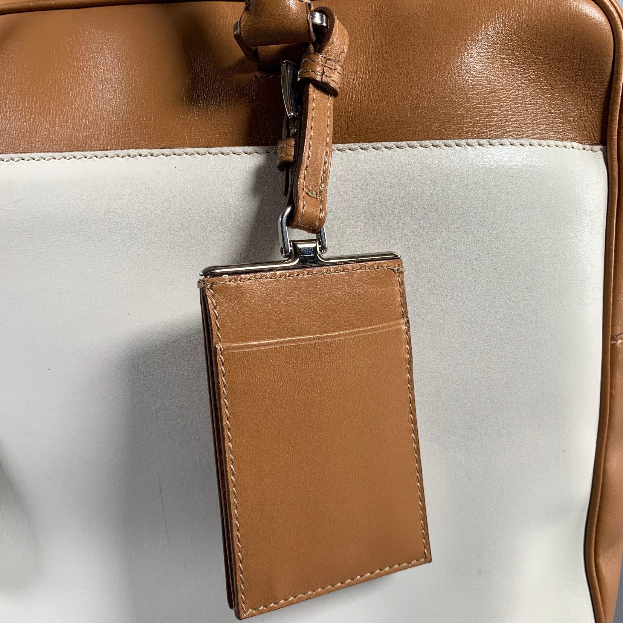 PRADA Tan Cream Color Block Leather Overnight Bags – Sui Generis