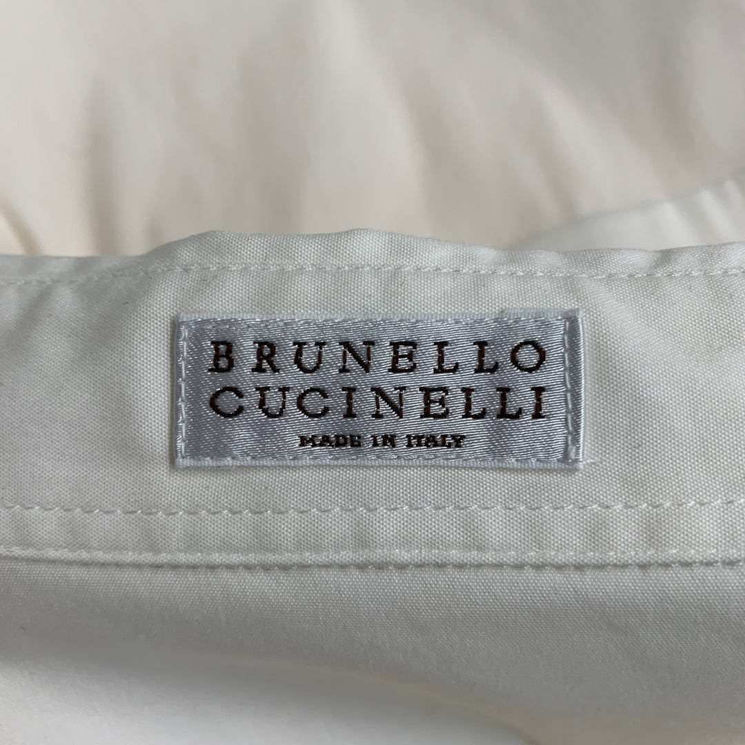 BRUNELLO CUCINELLI Size XL White Black Cotton Blend Contrast trim Shirt