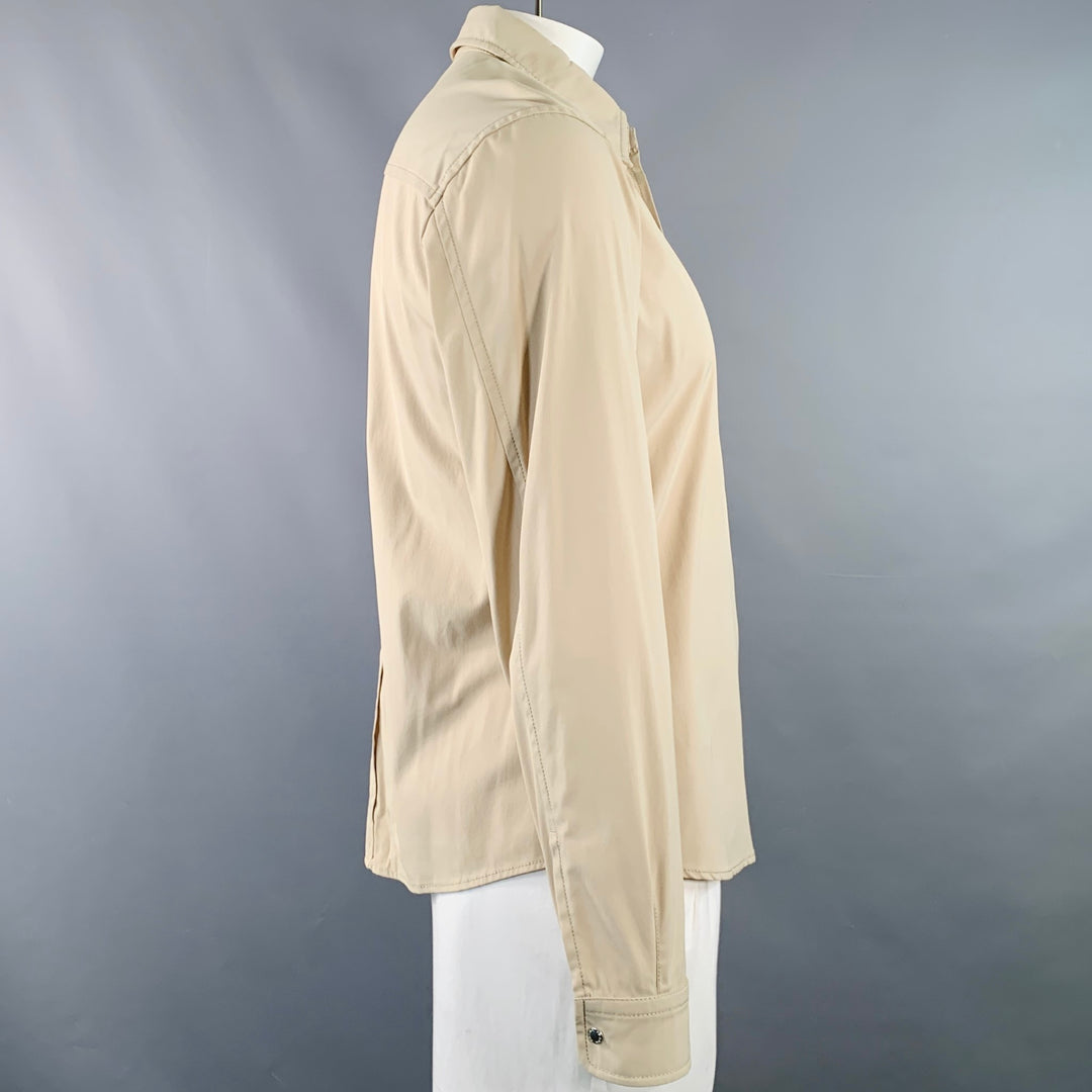 PRADA Size L Beige Nylon Blend Twill Snaps Long Sleeve Shirt