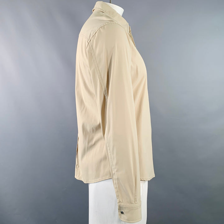PRADA Size L Beige Nylon Blend Twill Snaps Long Sleeve Shirt