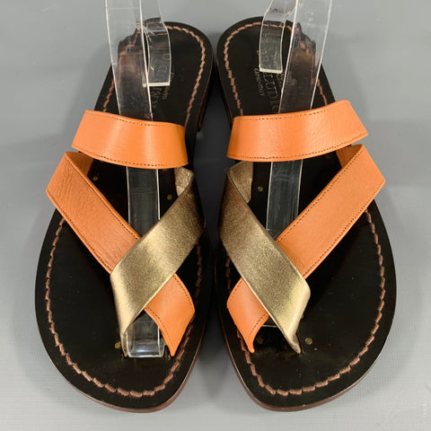 PRELUDIO Size 12 Brown Gold Leather Strappy Sandals