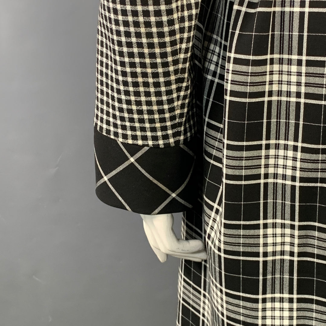 ALICE + OLIVIA Size L Black White Polyester Blend Plaid Double Breasted Belted Trenchcoat