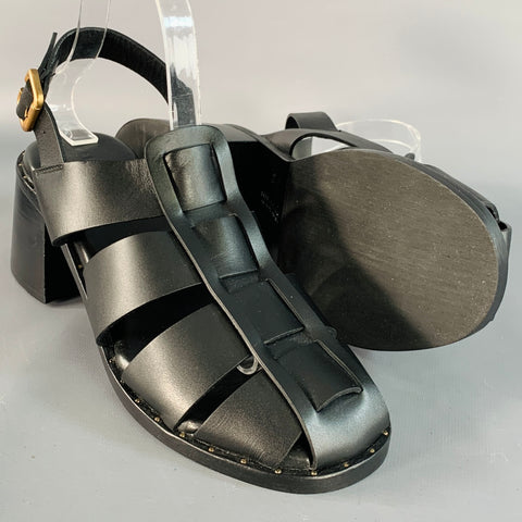 FREDA SALVADOR Size 9.5 Black Leather Chunky Heel Cage Sandals