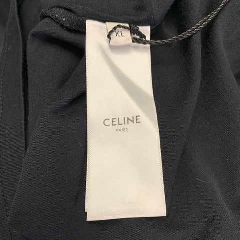 CELINE Size XL Black White Logo Cotton Crew Neck T-shirt