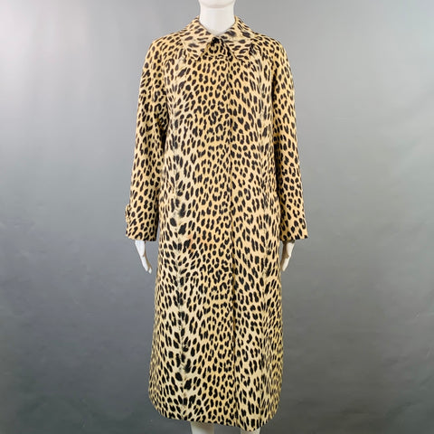 ROYAL BLIZZARD Vintage Size S Beige Polyester Blend Animal Print Hidden Buttons Coat