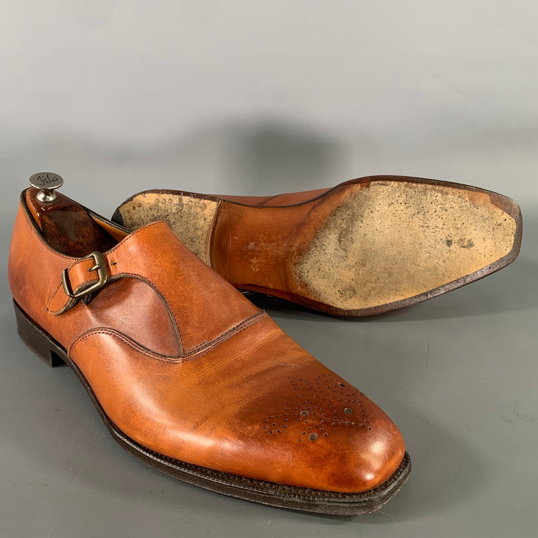 RALPH LAUREN Size 8.5 Brown Wingtip Leather Monk Strap Loafers