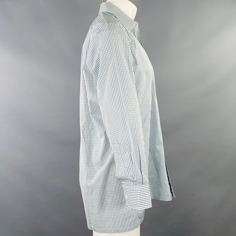 CHARVET Size M White Green Grey Checkered Cotton Long Sleeve Shirt