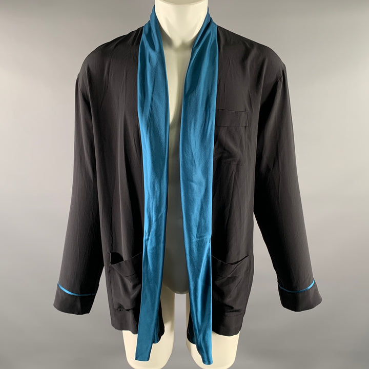 HAIDER ACKERMANN Size M Black Teal Silk Robe