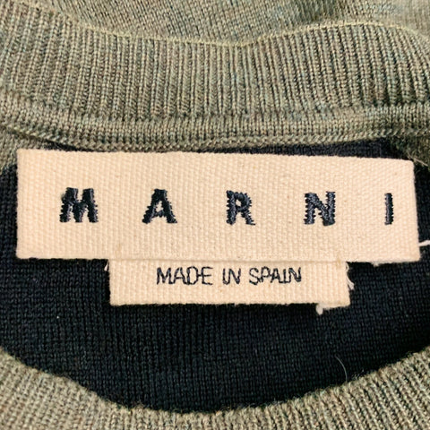 MARNI Size L Green Black Color Block Crew Neck Pullover