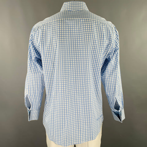 ENGLISH LAUNDRY Size XL White Light Blue Checkered Cotton Long Sleeve Shirt