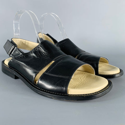 TARYN ROSE Size 8 Black Leather Hook Loop Closure Sandals