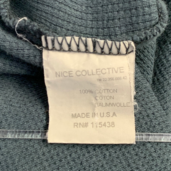 NICE COLLECTIVE Size M Green Waffle Knit Cotton Hoodie Sweatshirt