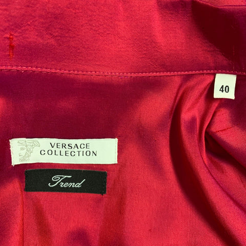 VERSACE COLLECTION Size M Red Shimmery Cotton Hidden Buttons Short Sleeve Camp Shirt