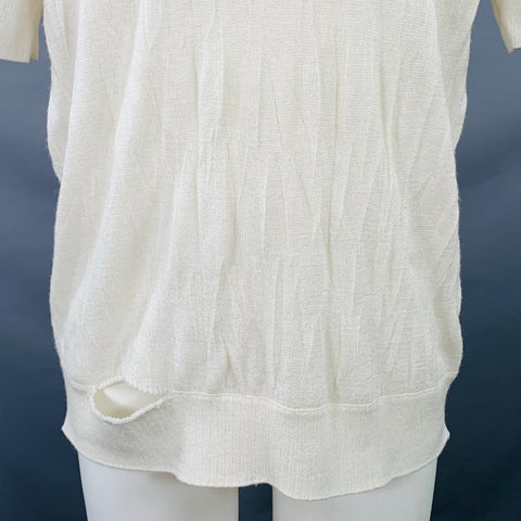 HELMUT LANG Size S Cream Ivory Knit Merino Wool Blend Crushed Short Sleeve T-shirt
