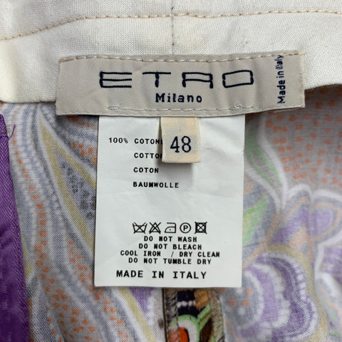 ETRO Size 14 Multi Color Cotton Paisley Flat Front Casual Pants