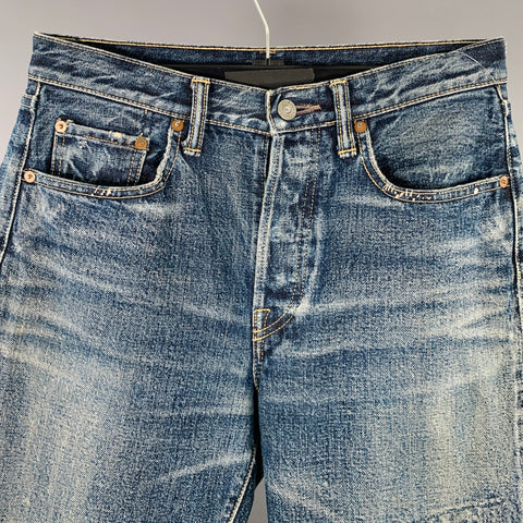 KAPITAL Size 29 Blue Distressed Cotton Straight Five Pockets Jeans