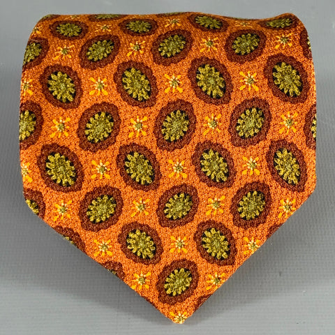 ERMENEGILDO ZEGNA Brown Olive Abstract Silk Tie