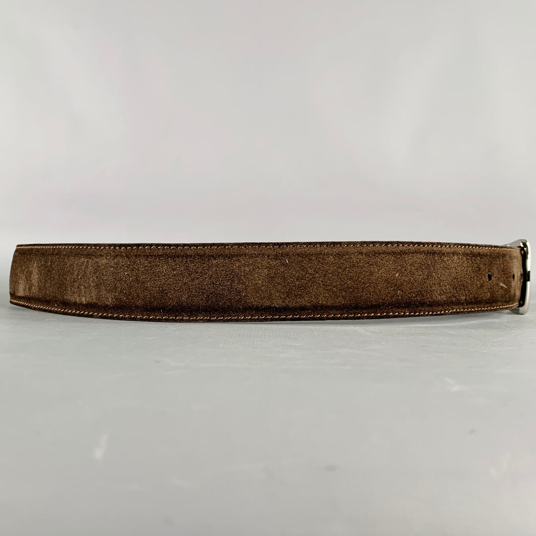 LORO PIANA Size 38 Dark Brown Silver Suede Belt