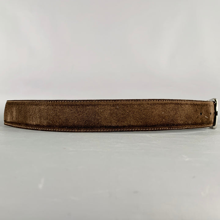 LORO PIANA Size 38 Dark Brown Silver Suede Belt