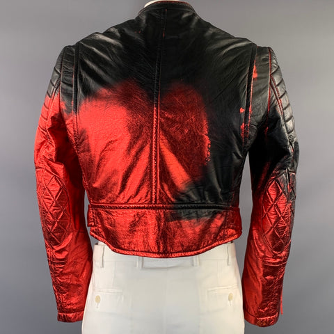 HAIDER ACKERMANN SS2017 Size L Black Red Painted Leather Biker Jacket