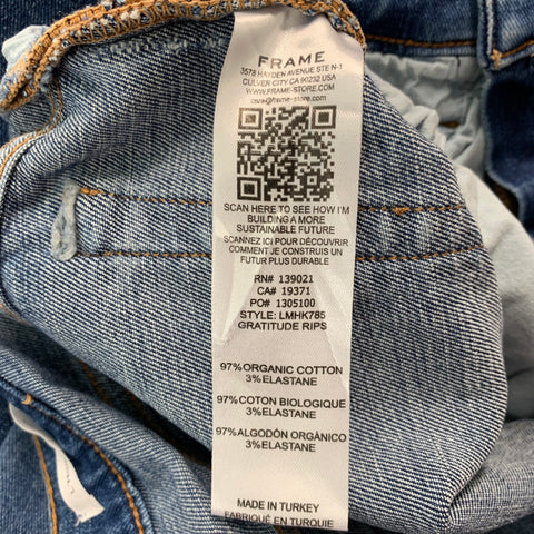 FRAME Size 31 Blue Distressed Cotton Elastane Jeans