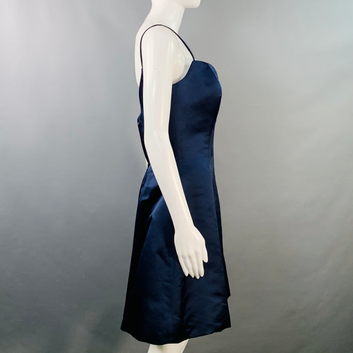 DONALD DEAL Size 8 Navy Taffeta Spaghetti Straps Knee Length Cocktail Dress