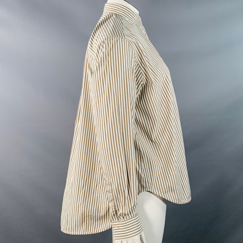TOTEME Size L White Brown Cotton Stripe Point Collar Button Down Shirt