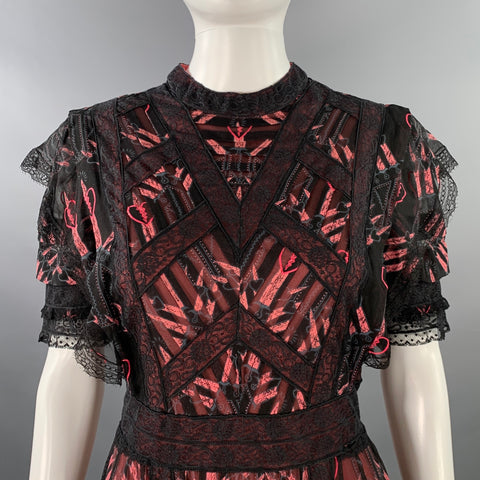 CUSTOM MADE Size S Black Pink Hearts Daggers Short Sleeve Maxi Cocktail Dress