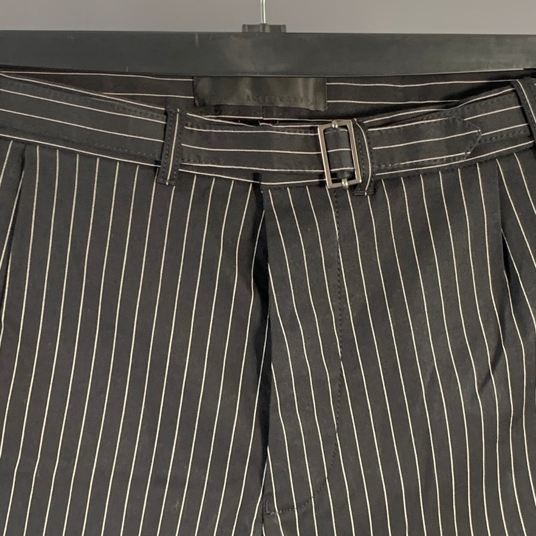 HAIDER ACKERMANN Size XL Black White Stripe Cotton Blend Belted Casual Pants