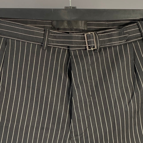 HAIDER ACKERMANN Size XL Black White Stripe Cotton Blend Belted Casual Pants