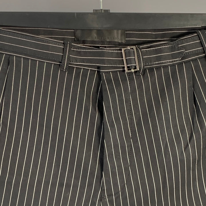 HAIDER ACKERMANN Size XL Black White Stripe Cotton Blend Belted Casual Pants