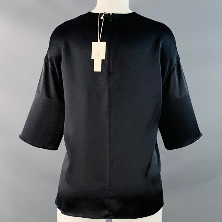 VINCE Size XS Black Silk Satin Short Sleeve Crew Neck Casual Top
