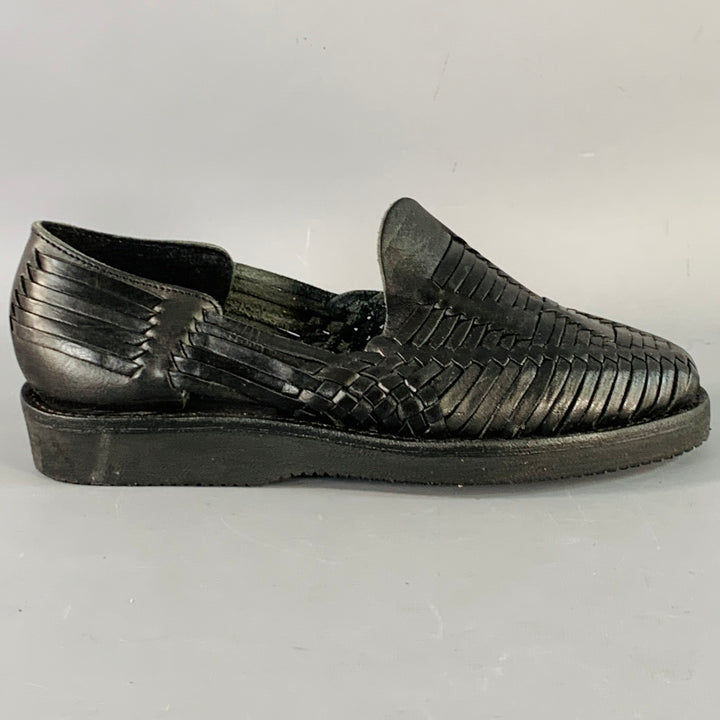 YUKETEN Size 9 Alejandro Black Woven Leather Huarache Loafers