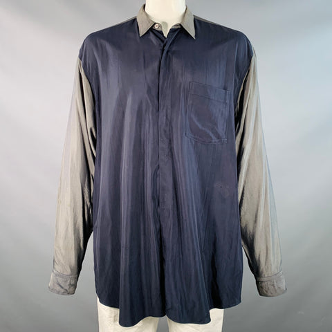 COMME des GARCONS Vintage Size XXL Navy White Stripe Nylon Oversized Long Sleeve Shirt