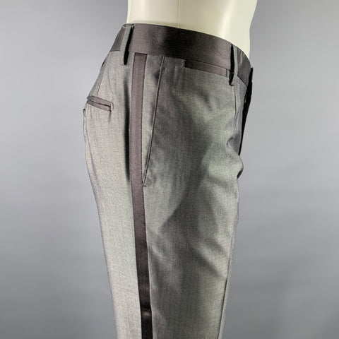 DOLCE & GABBANA Size 40 Grey Wool Silk Peak Lapel Tuxedo