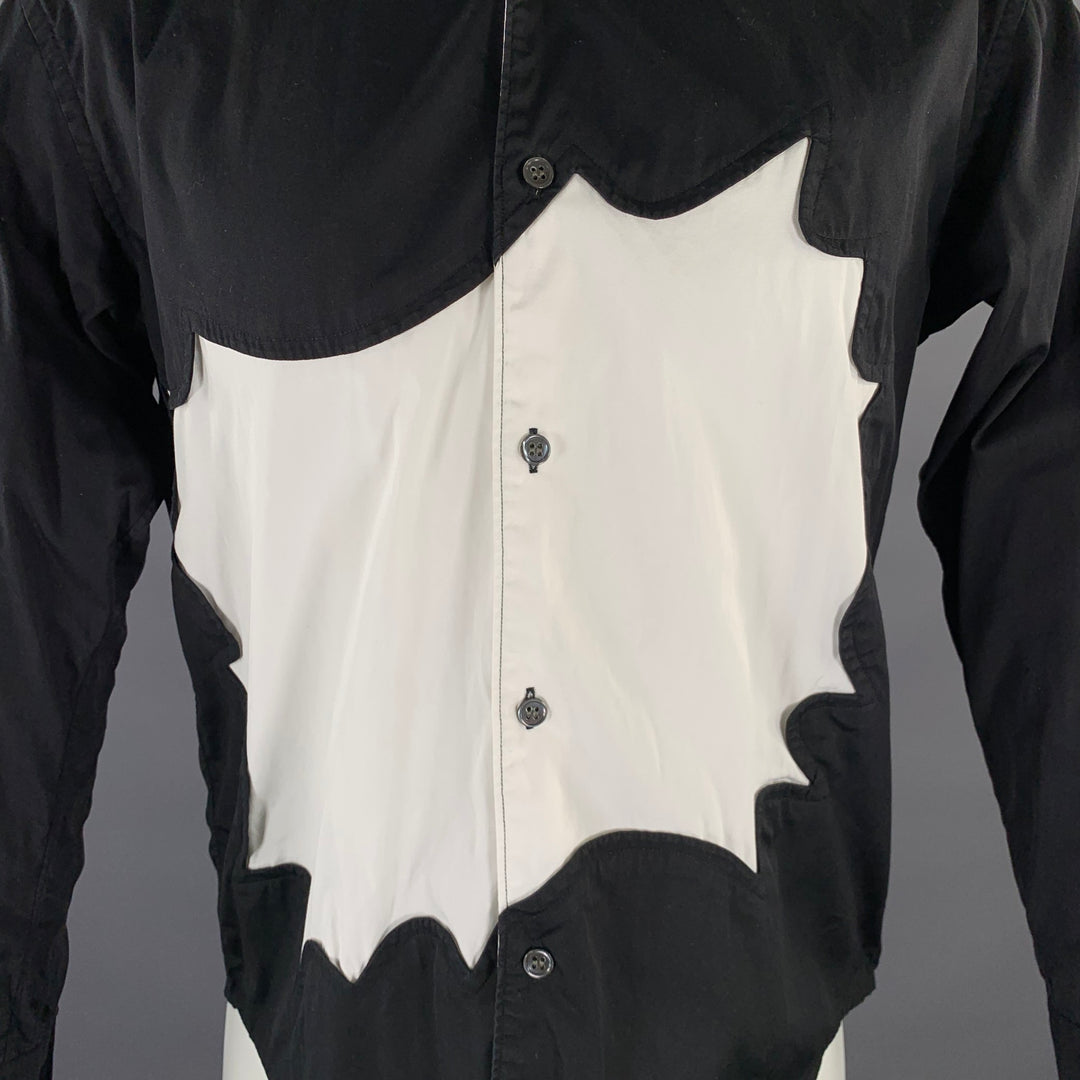 COMME des GARCONS SHIRT Size S Black White Abstract Cotton Long Sleeve Shirt