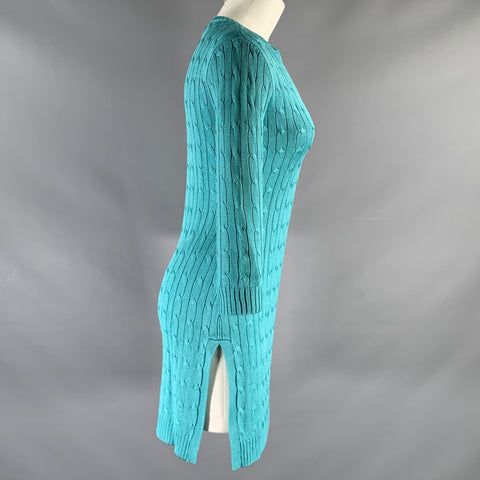 RALPH LAUREN Size S Blue Turquoise Silk Cable Long Sleeve Dress