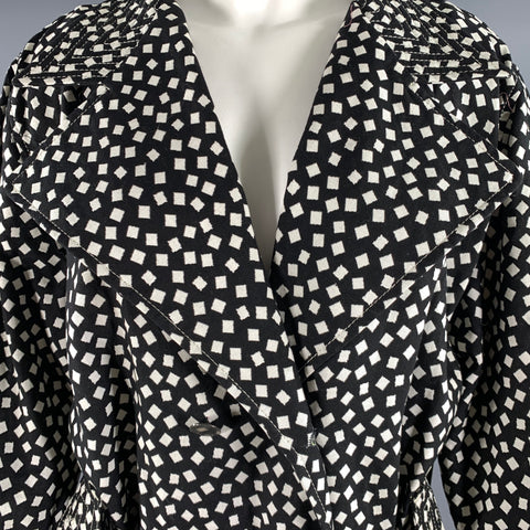 ARMANI COLLEZIONI Size M Black White Cotton Blend Squares Trench Coat